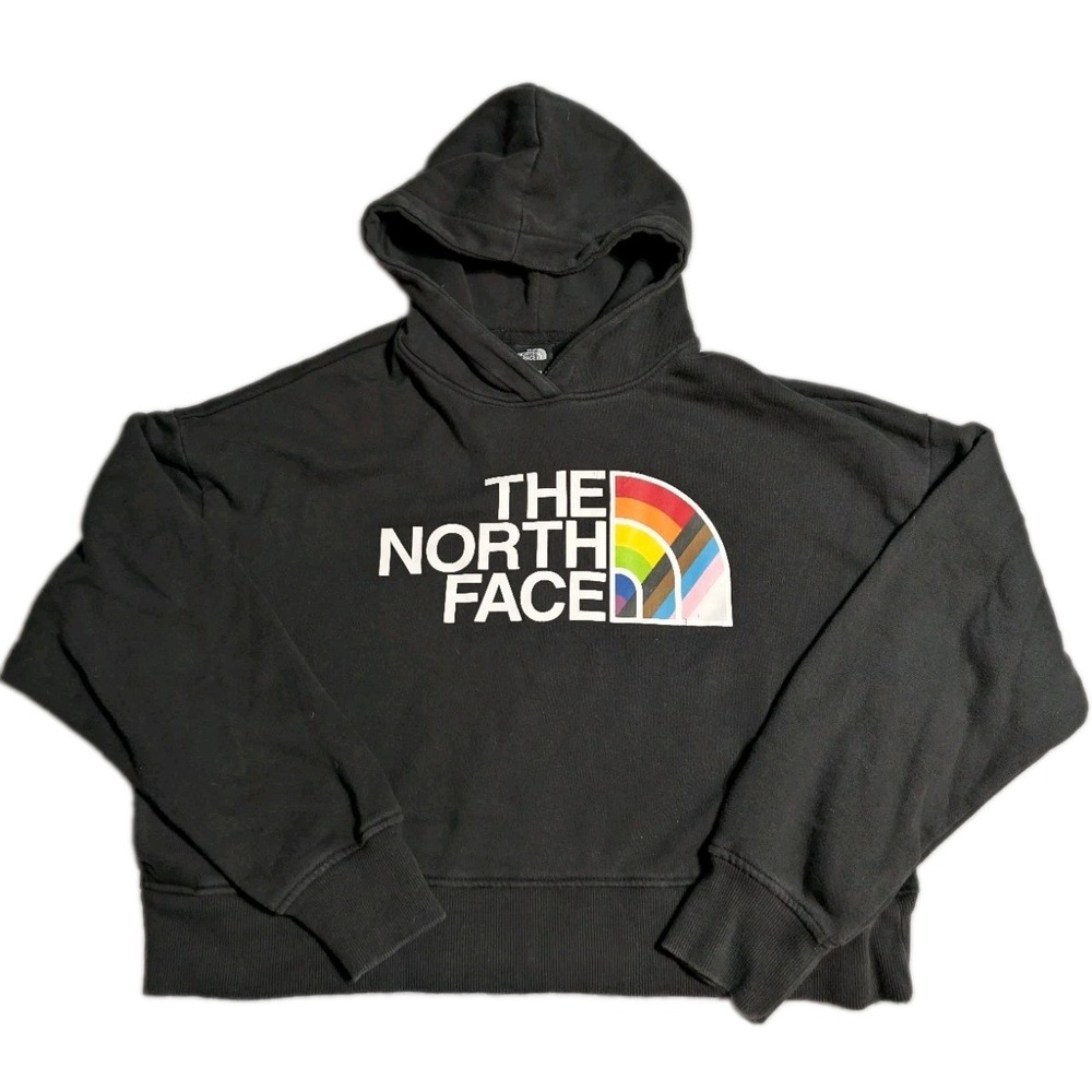 The North Face Womens M Pride Hoodie Black Cropped Rainbow Logo Pullover